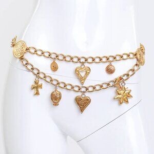 80s Vintage Escada Mystic Cross Charm Chain Belt/Necklace
